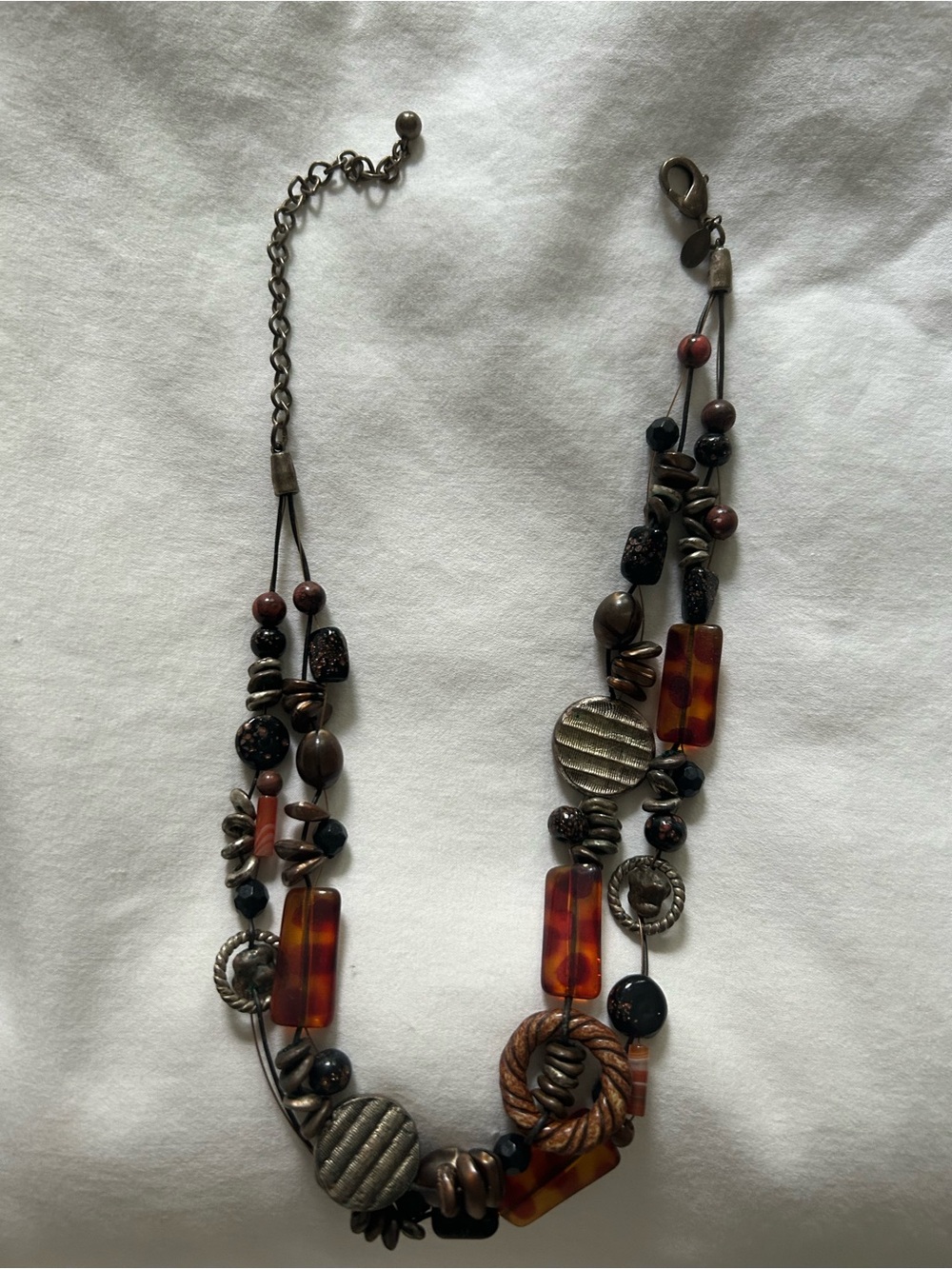 Chico's Multi-Bead Necklace in Brown, Amber and Black